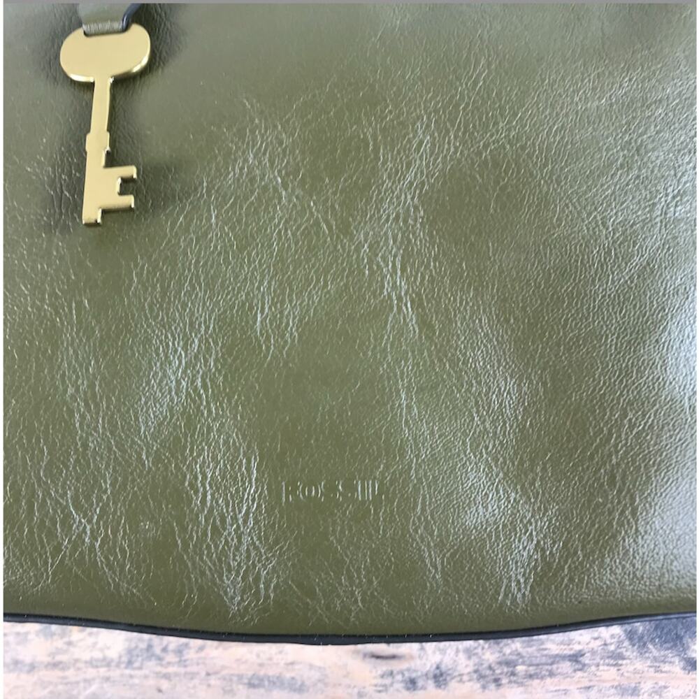 FOSSIL Cow Leather Rachel  Satchel Bag Olive Green Timeless Classic Office Retro - Picture 9 of 11